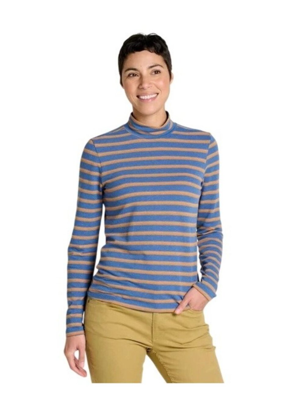 Toad&Co Piru Mockneck Long Sleeve Striped Ribbed Shirt Size L Base-Layer Hemp - Picture 2 of 9